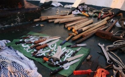 An assortment of weapons were found aboard the Mavi Marmara when Israeli soldiers boarded the vessel, Monday