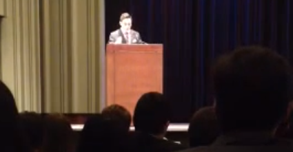 CHALLENGE: Agenda Chair Daniel Schwartz addressed more than 700 delegates to Penn Model Congress debate conference in Philadelphia Feb. 7. His speech helped him become the first observant Jew ever to win the post, after he became eligible by choosing a non-Jewish running mate from another schools delegation.