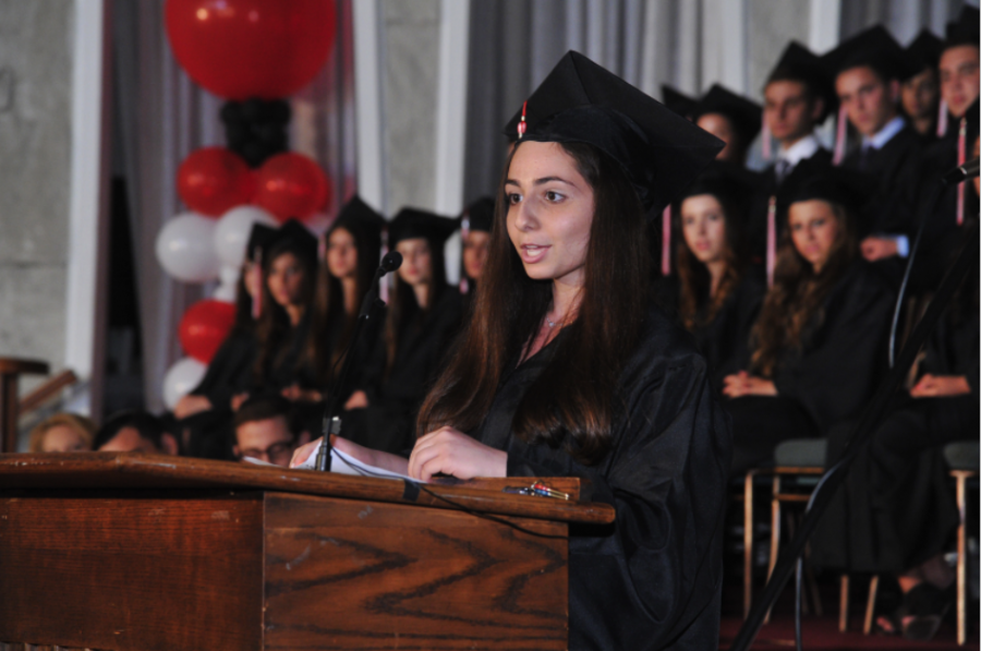CAPABLE: Valedictorian Colleen Bazak noted that the class of 2013 had lived through many changes at Shalhevet and shown it could respond as complainers or as leaders. We are entirely capable of acting in any manner possible, she said. But it is only our choice to decide the correct way.