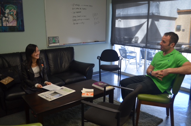 WELCOME:  Ms. Jennifer Kong, Shalhevets newest math teacher, visited with a very happy Mr. Danovitch after signing her contract in his office last Friday. 