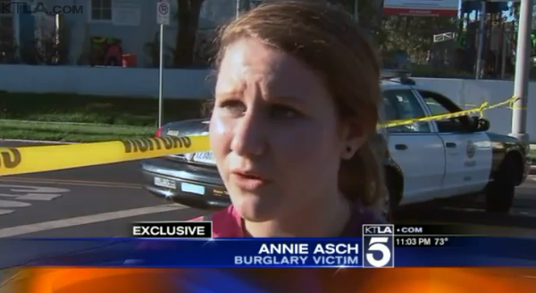 ROBBERY: Alumna Annie Asch ‘14 appears on KTLA news after robbers broke into her home July 22. She hid in her closet and was afraid to come out even after police arrived.  Suspects escaped despite a police perimeter.