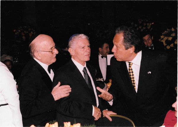 FOUNDERS: From left, Paul Feder, Nathan Frejhof, and Dr. Jerry Friedman at a Shalhevet banquet