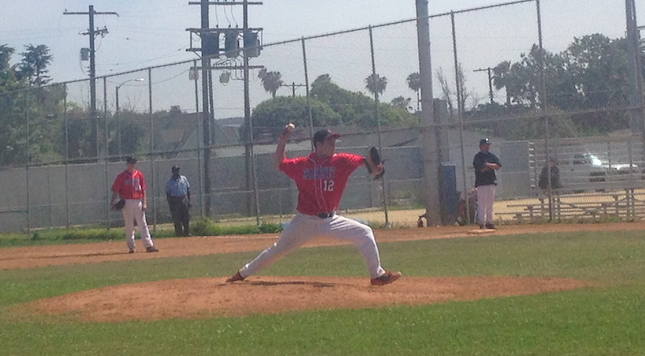 STRIKE: Jeremy Glouberman throws the heat as Shalhevet downs YULA for the first time since 2008.