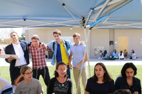 SPIRIT: Students from all grades spend Friday lunchtime singing under the 'rakez' tent on the roof, led by Rabbi Tsaidi, at left, and Rabbi Block.