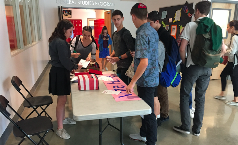 VOTING: Students with last names in the first half of the alphabet voted outside the STEM lab on the second floor during Mock Election Nov. 8.  Shalhevet followed national trends, with an upset victory for Donald Trump.