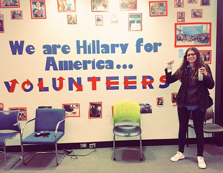 HEADQUARTERS: Alumna Yael Rabin 10 posed at the entrance to Hillary Clintons national headquarters in Brooklyn, N.Y.  “Politicians -- they never sleep, she said.