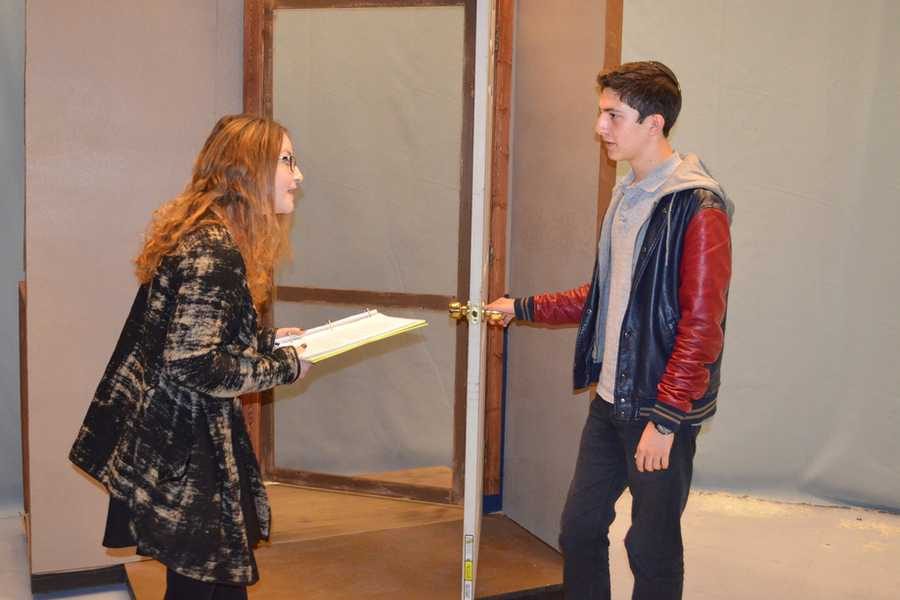 IN CHARACTER: Juniors Shana Lunzer and Will Kasdan reherse a heated argument in Almost, Maine. Performances will begin on December 13th. 