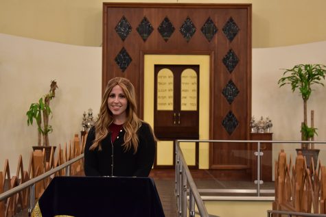 TITLED: As a spiritual leader of B'nai David-Judea Congregation, Rabbanit Alissa Thomas-Newborn regularly gives d'vrei Torah from the shul's bima.
