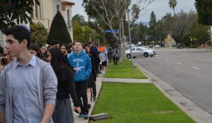 MARCH: Students from Milken, De Toledo and YULA Girls high schools joined Shalhevet for the 30-minute walk down Olympic Boulevard to school today, after a morning of prayer and community service projects in opposition to Westboro Baptist Church.
