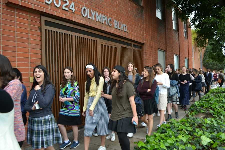 SOLIDARITY: Students from Shalhevet, Milken, YULA Girls and De Toledo high schools marched from Beth Jacob to Shalhevet this morning after hate group protesters picketed at school.