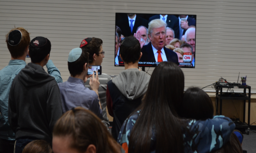 OATH%3A+Students+watched+President+Trumps+swearing-in+ceremony+and+inaugural+address+live+in+the+gym+Jan.+20.