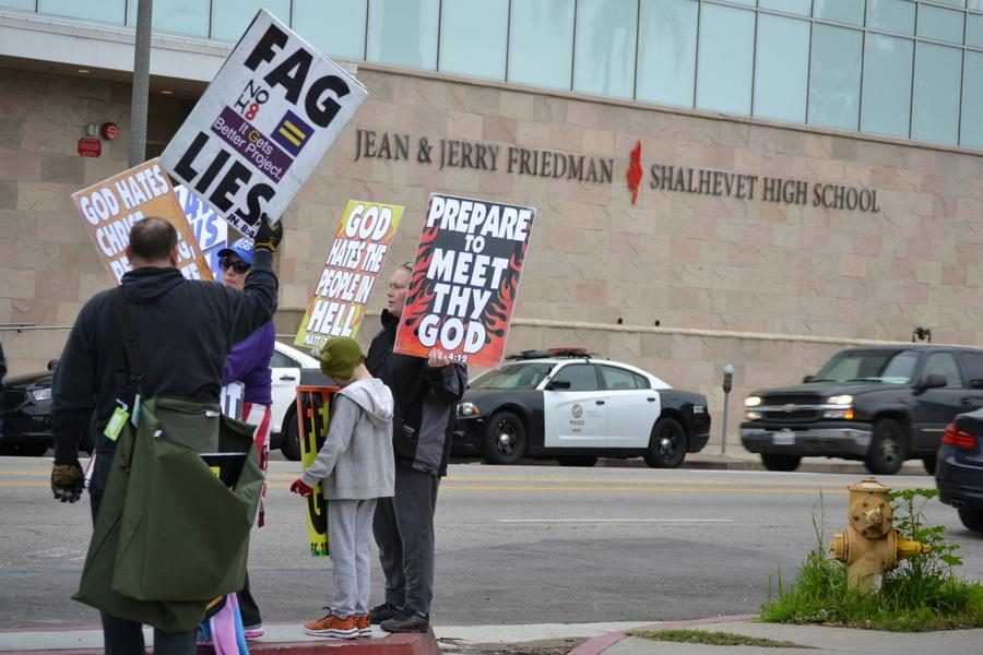 Picketers from the Westboro Baptist Church at Shalhevet Feb. 27.