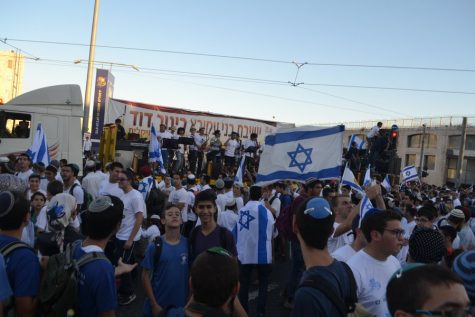 CELEBRATE: Shalhevet's senior class joined thousands of Jews gathered at the bottom of Rachov Yafo in front of City Hall in Jerusalem to celebrate Yom Yerushalayim on May 24 at the end of their Poland-Israel Experience.