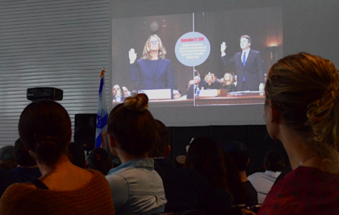 CONTROVERSY: Town Hall Oct. 17 started with a student-made video about Brett Kavanaughs confirmation hearings.   The discussion afterward was respectful and opinion leaned in favor of the nominee, who had been confirmed 10 days earlier.