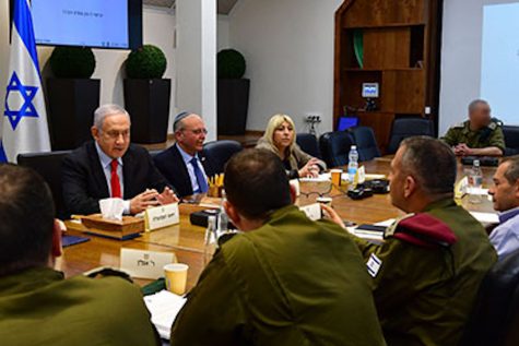 COALITION: Prime Minister Benjamin Netanyahu met with his security team March 26. Religious and defense-oriented parties  have held his government together in the past, and may again.