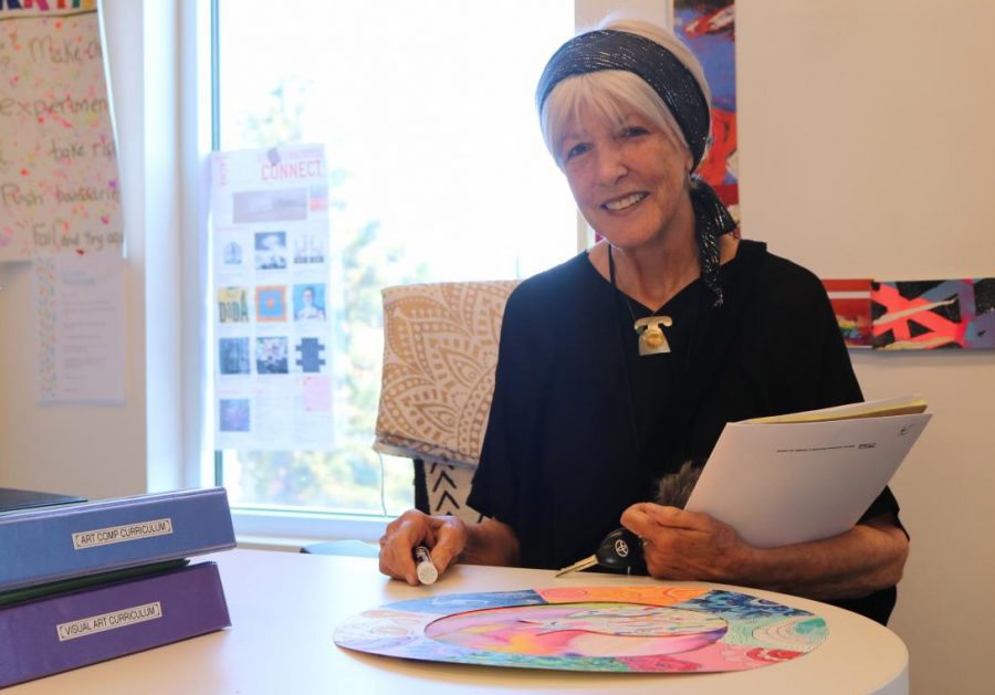 INFLUENCE: Art teacher Roen Salem, back at her desk in the 3rd-floor art room this year, has taught at Shalhevet since it first opened in 1992.