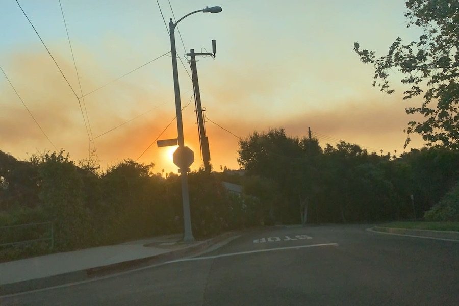 EARLY:   Senior Leah Alkin saw the Getty Fire from her car window on her way to school Monday morning, after evacuating from her home in Pacific Palisades. 