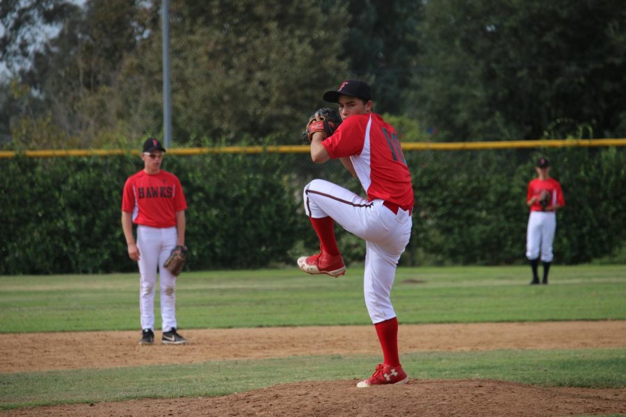 FOCUS: Senior Zach Helfand winds up to pitch during the Firehawks win over the East Valley Eagles Sept. 22. The Firehawks are participating in a fall ball program until Dec. 1 in preparation for the competitive season next spring..