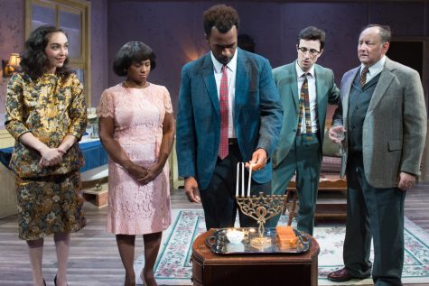DIFFERENT: Three decades after Rebecca arrives in the US, her friends and family from different backgrounds gather to light the menorah on the third night of Hanukkah in ‘Eight Nights,’ at the Antaeus Theater last month.