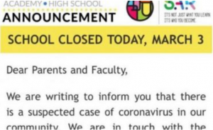 PRECAUTION: An email sent out by the SAR administration March 3 announced a temporary closure of school after a parent was diagnosed with coronavirus.
