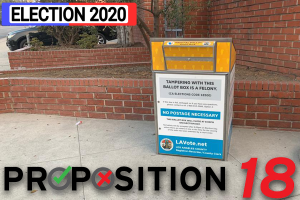 VOTE: An official California election drop box was ready for ballots at the Westside Jewish Community Center Oct. 21. Many people are voting by mail to avoid exposure to Covid-19 while waiting at polling places, and mail-in ballots can also be placed in drop boxes around the state.