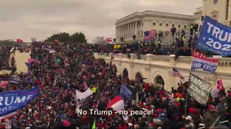 ABHORRED:  In video shown Feb. 9 at former President Trump’s impeachment trial, his supporters shouted “No Trump, no peace!” as they marched up the Capitol steps Jan. 6 hoping to stop the certifying of electoral votes from the November election. Shalhevet students were unanimous in condemning the action.