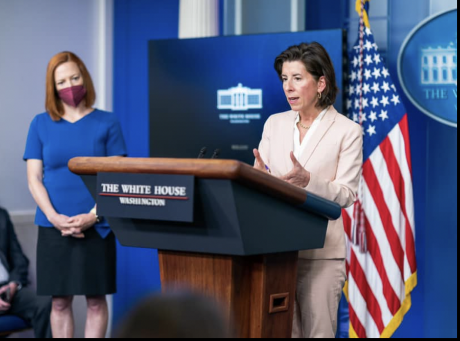 REVIEW: At a White House briefing April 7, Commerce Secretary Gina Raimondo, right, said policy toward TikTok is under active by the White House, along with the huge Chinese company Hauwei. Ms. Raimondo was introduced by White House Press Secretary Jen Psaki, left.