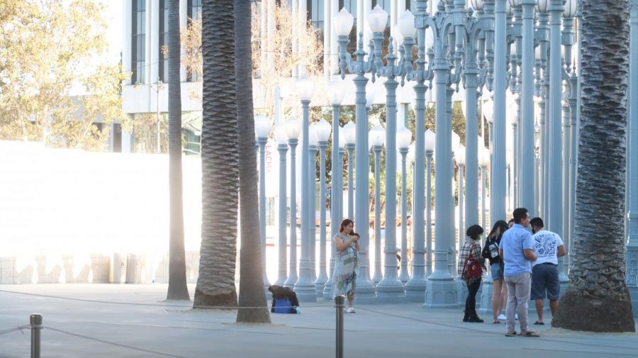 OPEN: LACMA’s iconic “Urban Light” sculpture drew a steady stream of visitors Sept. 13.  