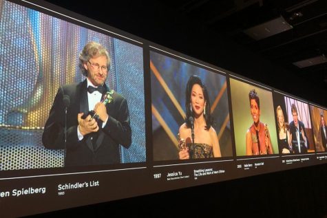 WALL: In the Stories of Cinema exhibit, videos of Oscar acceptance speeches play one by one. Steven Spielberg’s speech when he won Best Director for Schindler’s List is the museum’s only mention of him. 