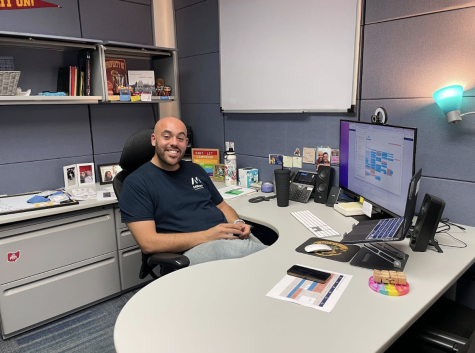  COMMUNITY: Mr. Shavalian, shown above in his new office at Milken, said he’d miss Color War, hanging out on the turf, and Friday morning kumzitses.
