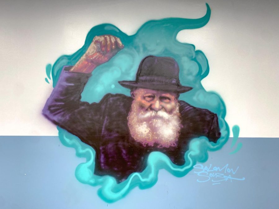 BONUS: Rabbi Menachem Mendel Schneerson z”l, the Lubavitcher Rebbe, is spray painted in the Mishmar room to bring life to kumzitzes.