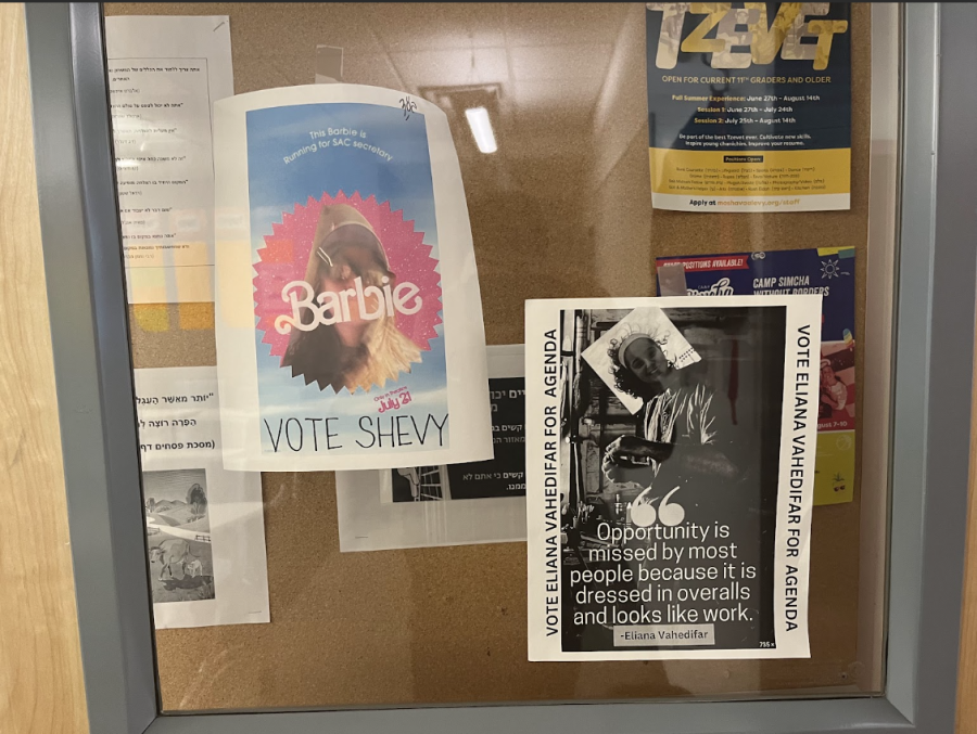 CANDIDATES: Two fliers are placed on the glass window of a door at school.
