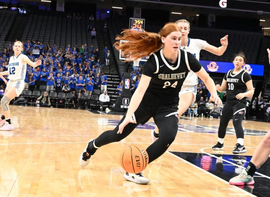 DRIVE: Junior Yalee Schwartz (24) drives in for a layup in the fourth quarter during the CIF Division IV state championship before defeating the San Domenico Panthers at the Golden 1 Center, March 16.