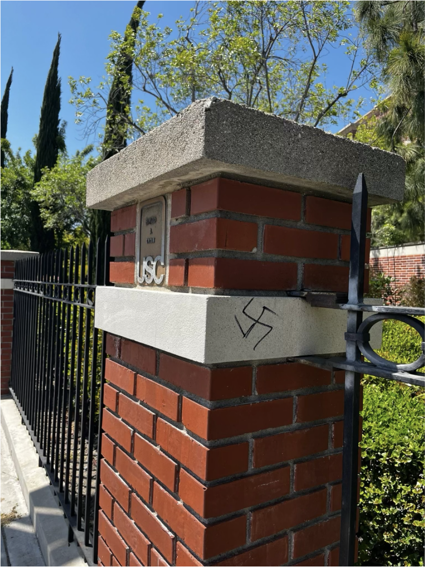 GRAFFITI: Jewish students have felt more unwelcome than ever on campuses as rhetoric as hateful as swastikas have begun to crop up amidst the anti-Israel protests. (Evan Beller '23)
